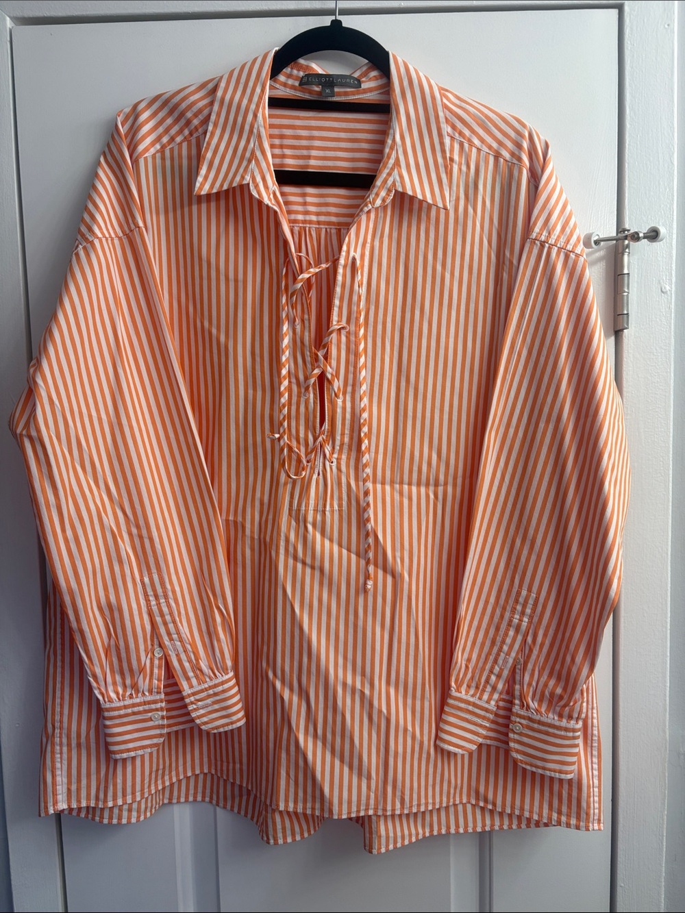 Elliott Lauren Orange & White Striped Lace-Up Button-Down Shirt